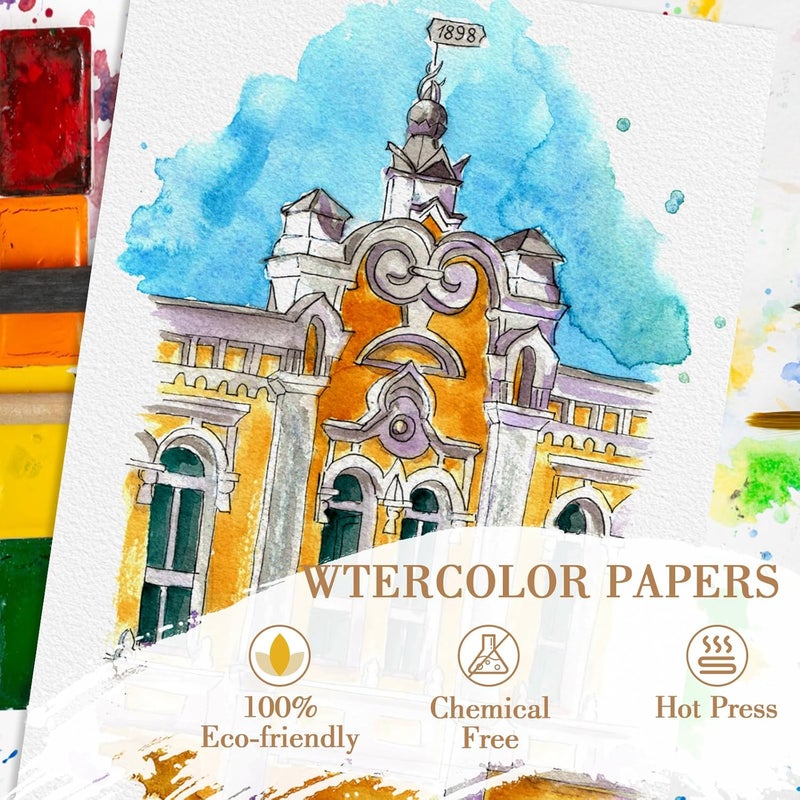 KINLINK 100PCS 9x12 Watercolor Paper Bulk, 140lb/300g Cold Press Thick Water Color Paper Pad for Child Adult, White Art Paper for Drawing Painting Markers Gouache, Textured Cotton Paper Sheets - Image 3